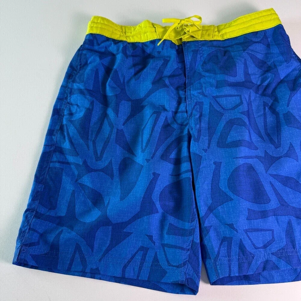 Speedo Men's Swim Trunks Size L Royal Blue Lime Green Geometric Pockets Lined